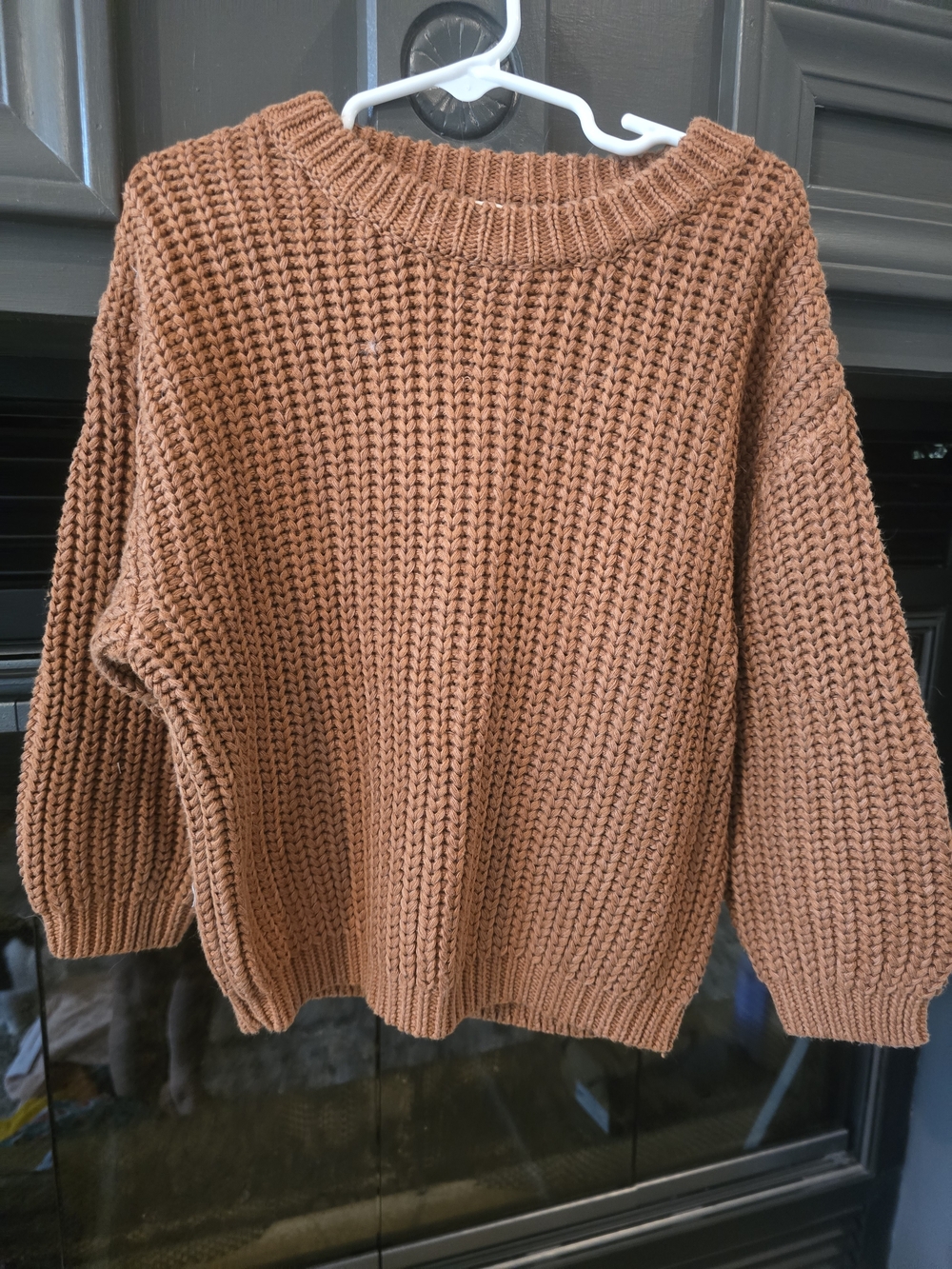 One & Cradle Chunky Knit Crewneck Sweater in Brown Size 5-6